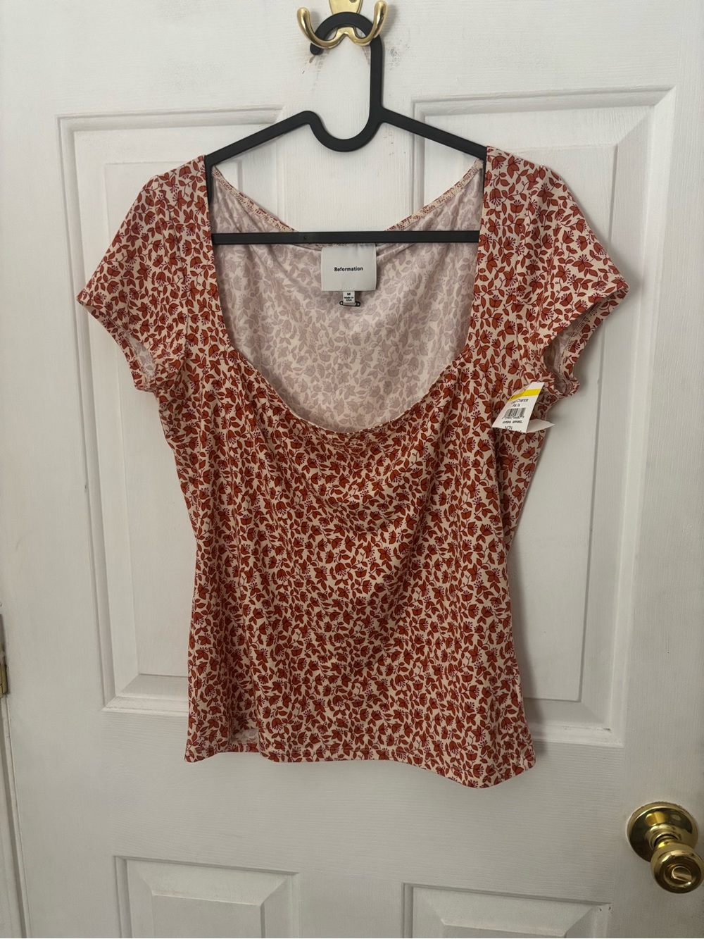 Reformation Rust and Cream Floral Scoop Neck Top NWOT